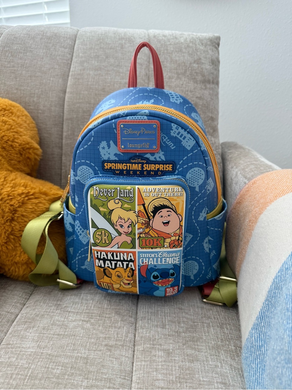 Loungefly Blue Springtime Surprise Weekend Mini Backpack with Multicolor Patches